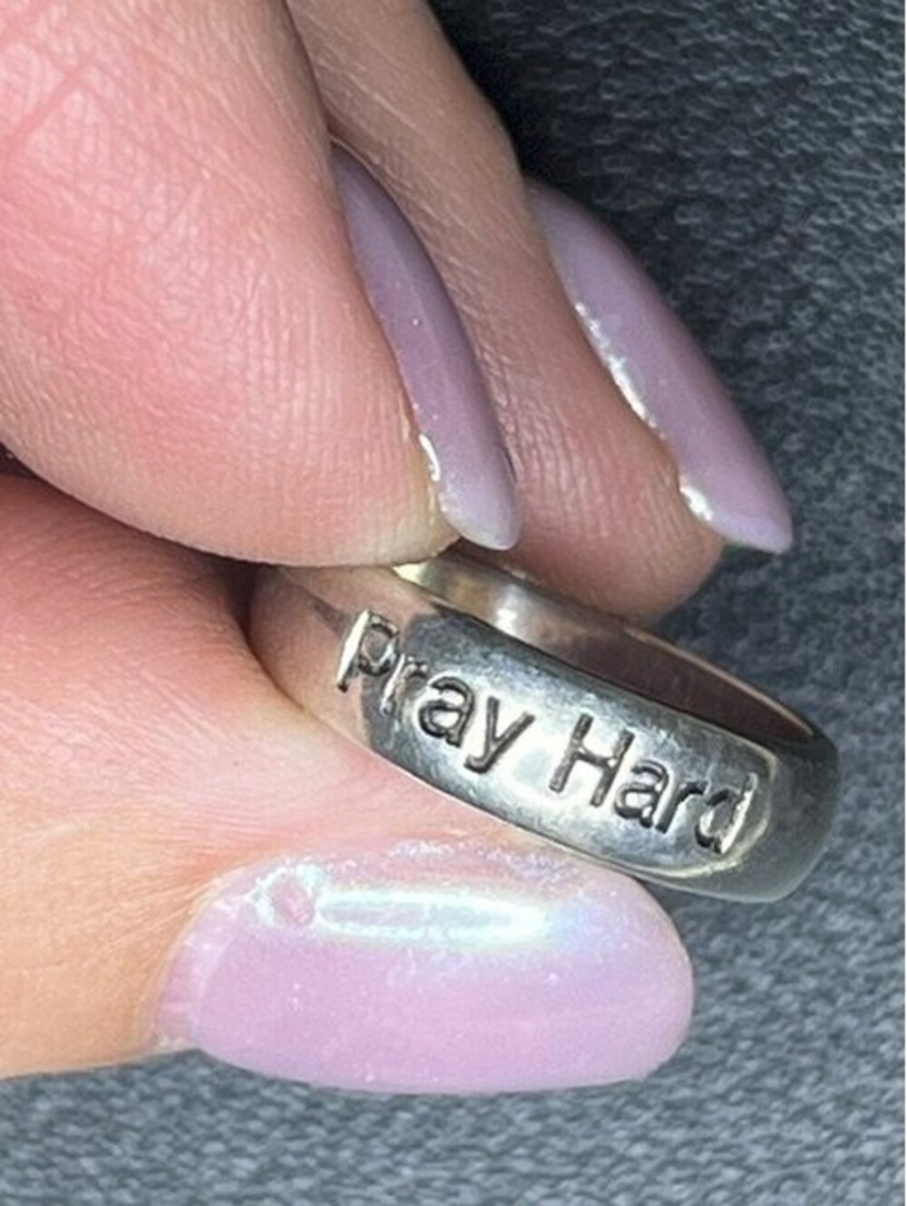 B7357 Sterling Silver BSD 925 Pray Hard Inspirational Band Ring Religious sz 5